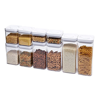 Amazon Basics Airtight Food Storage Containers, BPA Free, with Twist/Turn Lids, for Kitchen Pantry Organization, 10-Piece Square Set, Clear Plastic (10-Piece Square Set)