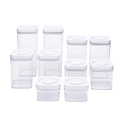 Amazon Basics Airtight Food Storage Containers, BPA Free, with Twist/Turn Lids, for Kitchen Pantry Organization, 10-Piece Square Set, Clear Plastic (10-Piece Square Set)
