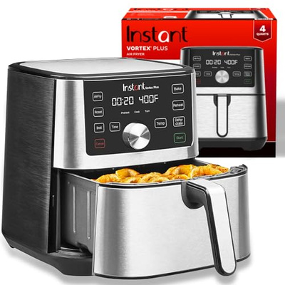 Instant Pot 4QT Vortex Plus 6-in-1 Mini Air Fryer, Custom Program Options, Crisps, Broils, Roasts, Dehydrates, Bakes, Reheats, 100+ In-App Recipes, Stainless Steel,4 Quarts (Stainless Steel)