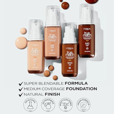 L'Oreal Paris True Match Super-Blendable Foundation, Medium Coverage Liquid Foundation Makeup, W5, Medium, 1 Fl Oz (1 Fl Oz (Pack of 1), W5, Medium)