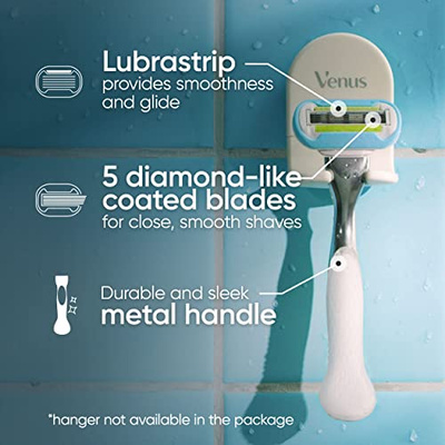 Gillette Venus Platinum Extra Smooth Metal Handle Women's Razor Handle + 4 Blade Refills, Pivoting Head and Ribbon of Moisture (Platinum Handle + 4 Refills)