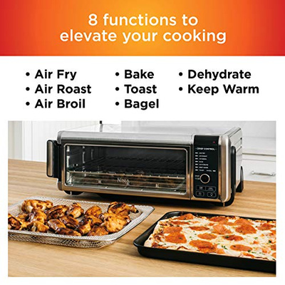 Ninja Digital Air Fry Countertop Oven, 8-in-1 Functionality, 1800W, Flip-Up Design, XL Capacity, Air Fry Basket, Wire Rack & Crumb Tray, Silver, SP101 (8-in-1 Flip Oven)