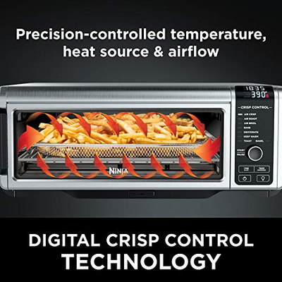 Ninja Digital Air Fry Countertop Oven, 8-in-1 Functionality, 1800W, Flip-Up Design, XL Capacity, Air Fry Basket, Wire Rack & Crumb Tray, Silver, SP101 (8-in-1 Flip Oven)
