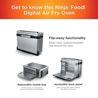 Ninja Digital Air Fry Countertop Oven, 8-in-1 Functionality, 1800W, Flip-Up Design, XL Capacity, Air Fry Basket, Wire Rack & Crumb Tray, Silver, SP101 (8-in-1 Flip Oven)