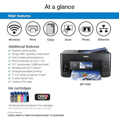 Epson Expression Premium XP-7100 Wireless Color Photo Printer with ADF, Scanner and Copier, Black, Small (XP-7100)
