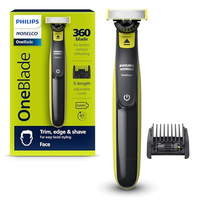 Philips Norelco OneBlade 360 Hybrid Face, Electric Beard Trimmer and Shaver, with 360 Blade Technology, 1x 360 Blade for Face, 5in1 Adjustable Comb, Model QP2724/90 (Black & Lime Green, OneBlade 360 Face)