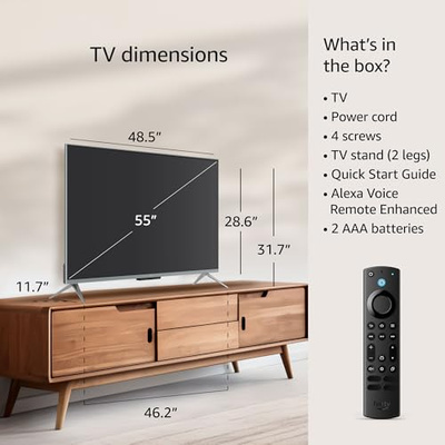 Amazon Fire TV 55" Omni QLED Series 4K UHD smart TV, Dolby Vision IQ, Fire TV Ambient Experience, local dimming, hands-free with Alexa (55-inch, TV only)
