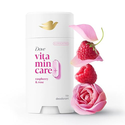 Dove VitaminCare+ Aluminum Free Deodorant Stick for 72H Odor Protection Raspberry & Rose Breathable Deodorant for Women 2.6 oz (Raspberry + Rose, 2.6 Ounce (Pack of 1))
