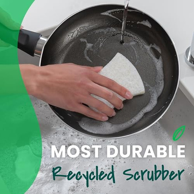 Scotch-Brite Greener Clean Non-Scratch Scrub Sponge, 6 Nonscratch Kitchen Sponges for Cleaning Around the Home, Bathroom & More, Most Durable Recycled Dish Scrubber, Best for Nonstick Pots and Pans
