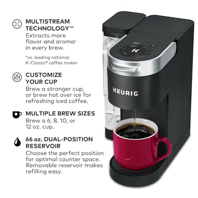 Keurig K-Supreme Single Serve K-Cup Pod Coffee Maker, MultiStream Technology, 4 Brew Sizes, 66oz Dual-Position Removable Reservoir, Black (Black, Coffee Maker)