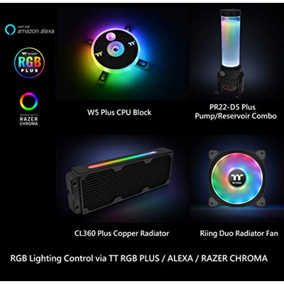Thermaltake Pacific CL360 Max D5c Res/Pump 16.8 Million Color RGB (Alexa, Razer Chroma) Software Enabled Copper Radiator PETG Hard Tube Water Cooling Kit CL-W259-CU00SW-A (Hard Tube, 360mm Radiator MAX)