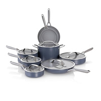 Ninja Ceramic Pro 14-Piece Cookware Set, Non-Stick Pots & Pans Set with Glass Lids, Nontoxic, PTFE Free, Ceramic Coated, Oven Safe, All Stovetops & Induction Compatible, Midnight Blue, CW39014MM (14 piece, Midnight Blue)