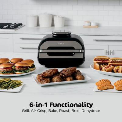 Ninja | Indoor Grill and Air Fryer| Foodi Smart XL | 6-in-1 Grill, Air Fry, Roast, Bake, Broil, Dehydrate & Crisp |Smart Thermometer & Splatter Shield | Dishwasher Safe Parts | Black/Silver | FG551 (6-in-1 With Thermometer)