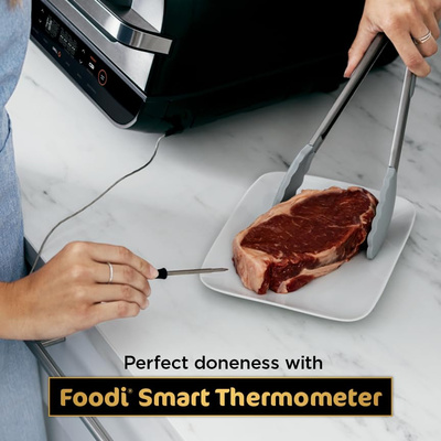 Ninja | Indoor Grill and Air Fryer| Foodi Smart XL | 6-in-1 Grill, Air Fry, Roast, Bake, Broil, Dehydrate & Crisp |Smart Thermometer & Splatter Shield | Dishwasher Safe Parts | Black/Silver | FG551 (6-in-1 With Thermometer)