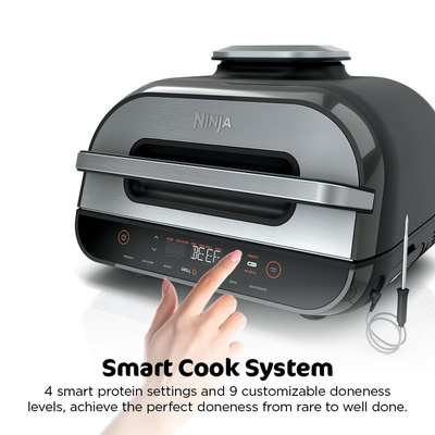 Ninja | Indoor Grill and Air Fryer| Foodi Smart XL | 6-in-1 Grill, Air Fry, Roast, Bake, Broil, Dehydrate & Crisp |Smart Thermometer & Splatter Shield | Dishwasher Safe Parts | Black/Silver | FG551 (6-in-1 With Thermometer)