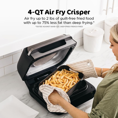Ninja | Indoor Grill and Air Fryer| Foodi Smart XL | 6-in-1 Grill, Air Fry, Roast, Bake, Broil, Dehydrate & Crisp |Smart Thermometer & Splatter Shield | Dishwasher Safe Parts | Black/Silver | FG551 (6-in-1 With Thermometer)