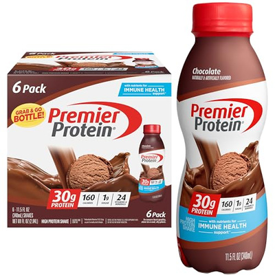 Premier Protein Shake, Chocolate, 30g Protein 1g Sugar 24 Vitamins Minerals Nutrients to Support Immune Health, 11.5 fl oz (Pack of 6) (Chocolate, 11.5 Fl Oz (Pack of 6))