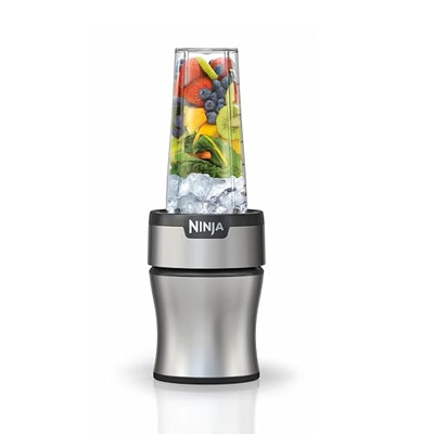 Ninja BN301 Nutri-Blender Plus Compact Personal Blender, 900-Peak-Watt Motor, Frozen Drinks, Smoothies, Sauces & More, (3) 20 oz. To-Go Cups, (2) Spout-Lids (1) Storage-Lid, Dishwasher Safe, Silver (Push to blend + 3 cups)