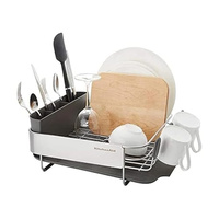 KitchenAid Compact, Space Saving Rust Resistant Dish Rack, with Angled Self Draining Drain Board and Removable Flatware Caddy, 16.06-Inch, Gray (Gray, 16.06-Inch)