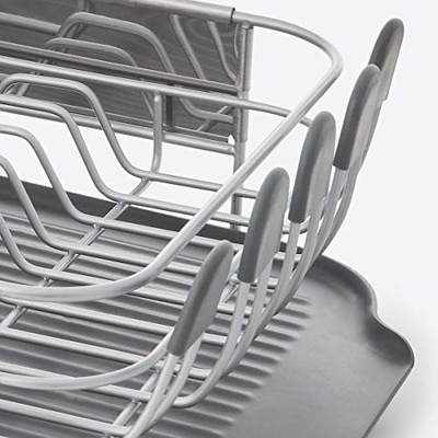 KitchenAid Compact, Space Saving Rust Resistant Dish Rack, with Angled Self Draining Drain Board and Removable Flatware Caddy, 16.06-Inch, Gray (Gray, 16.06-Inch)