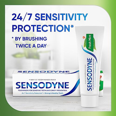 Sensodyne Fresh Mint Sensitive Toothpaste, ADA Accepted Toothpaste for Cavity Prevention and Sensitive Teeth Treatment - 4 Ounces (Pack of 2) (Fresh Mint)