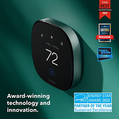 ecobee Smart Thermostat Premium with Siri and Alexa and Built in Air Quality Monitor and Smart Sensor with SmartSensor for Doors and Windows 2-Pack, White (Thermostat + Door & Window Sensors)