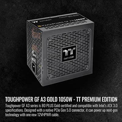 Thermaltake Toughpower GF A3 1050W, True 600W 12VHPWR Connectors on PSU & NVIDIA RTX 40 Series, ATX 3.0/PCI-E 5.0, 80+ Gold, SLI/Crossfire Ready Power Supply, PS-TPD-1050FNFAGU-L, 10 Year Warranty (Gold (ATX 3.0), 1050W, Black)