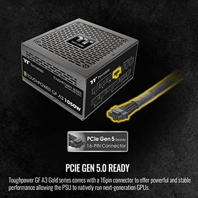 Thermaltake Toughpower GF A3 1050W, True 600W 12VHPWR Connectors on PSU & NVIDIA RTX 40 Series, ATX 3.0/PCI-E 5.0, 80+ Gold, SLI/Crossfire Ready Power Supply, PS-TPD-1050FNFAGU-L, 10 Year Warranty (Gold (ATX 3.0), 1050W, Black)