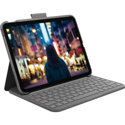 Logitech - Slim Folio Keyboard Case for Apple iPad - Latest Model A16 chip and iPad 10th Gen with Integrated Bluetooth Keyboard - Oxford Gray
