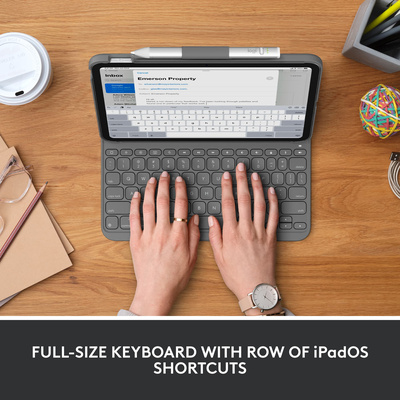 Logitech - Slim Folio Keyboard Case for Apple iPad - Latest Model A16 chip and iPad 10th Gen with Integrated Bluetooth Keyboard - Oxford Gray
