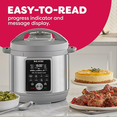 Instant Pot, 6-Quart Whisper Quiet 9-in-1 Electric Pressure Cooker, Slow Rice Steamer, Sauté, Yogurt Maker, Warmer & Sterilizer, Free App with 800+ Recipes, Stainless Steel (6 Quarts)
