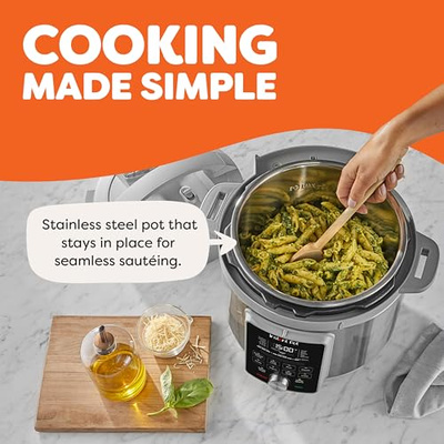 Instant Pot, 6-Quart Whisper Quiet 9-in-1 Electric Pressure Cooker, Slow Rice Steamer, Sauté, Yogurt Maker, Warmer & Sterilizer, Free App with 800+ Recipes, Stainless Steel (6 Quarts)