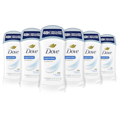 Dove Invisible Solid Antiperspirant Deodorant Stick for Women, Original Clean, For All Day Underarm Sweat and Odor Protection 2.6 oz, Pack of 6 (2.6 Ounce (Pack of 6), Original Clean)