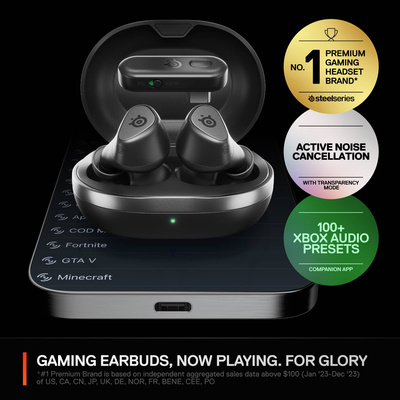 SteelSeries - Arctis GameBuds True Wireless Noise Cancelling In-Ear Gaming Earbuds for Xbox, PS5, PS4, PC, Switch - Black