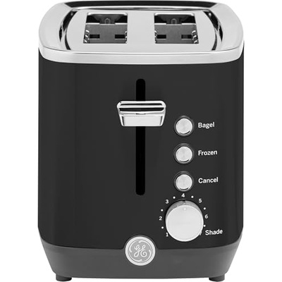 GE 2 Slice Black Stainless Steel Toaster, Extra Wide Slots for Toasting Bagels, Breads, Waffles & More, 7 Adjustable Shade Settings, Removable Crumb Tray, Countertop Kitchen Essentials, 850 Watts (2-Slice, Black)