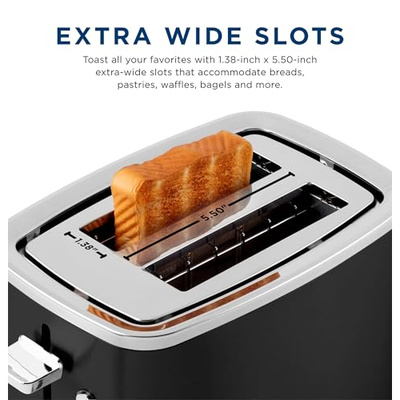 GE 2 Slice Black Stainless Steel Toaster, Extra Wide Slots for Toasting Bagels, Breads, Waffles & More, 7 Adjustable Shade Settings, Removable Crumb Tray, Countertop Kitchen Essentials, 850 Watts (2-Slice, Black)
