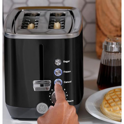 GE 2 Slice Black Stainless Steel Toaster, Extra Wide Slots for Toasting Bagels, Breads, Waffles & More, 7 Adjustable Shade Settings, Removable Crumb Tray, Countertop Kitchen Essentials, 850 Watts (2-Slice, Black)