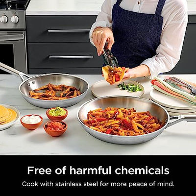 Ninja EverClad Stainless Steel Cookware 7 Piece Pots & Pans Set, Cookware Set, All Stovetops & Induction, Oven Safe to 600°F, Tri-Ply Commercial-Grade, C99007 (7- Piece Set)