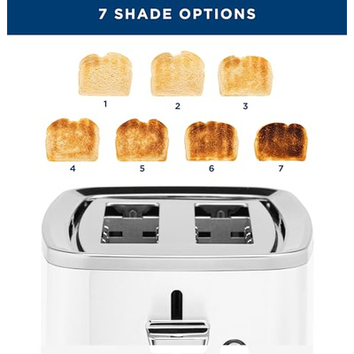 GE 2 Slice Toaster, Extra Wide Slots for Toasting Bagels, Breads, Waffles & More, 7 Adjustable Shade Settings, Removable Crumb Tray, Countertop Kitchen Essentials, 850 Watts, White (2-Slice, White)