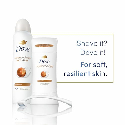 Dove Advanced Care Antiperspirant Deodorant Stick Shea Butter 4 ct with Pro ceramide technology for helping skin barrier repair after shaving 72 hour odor control sweat protection stick 2.6 oz (2.6 Ounce (Pack of 4), Shea Butter)