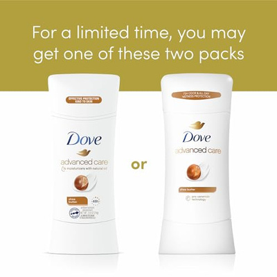 Dove Advanced Care Antiperspirant Deodorant Stick Shea Butter 4 ct with Pro ceramide technology for helping skin barrier repair after shaving 72 hour odor control sweat protection stick 2.6 oz (2.6 Ounce (Pack of 4), Shea Butter)