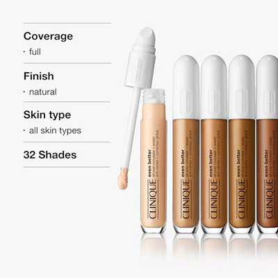 Clinique Even Better All-Over Full Coverage Concealer + Eraser Makeup For Dark Undereye Circles | With Hyaluronic Acid + Caffeine | Hydrating, Brightening + Depuffing (AE Alabaster CN 10 - very fair, cool-neutral undertones)