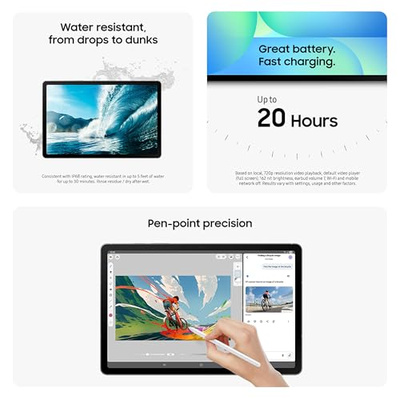 SAMSUNG Galaxy Tab S10 FE 128GB WiFi Android Tablet, Large Display, Long Battery Life, Exynos 1580 Processor, IP68 Water-Resistant, 90 Hz Refresh, S Pen for Note-Taking, US Version, Silver (Silver, 128 GB, S10 FE, Tablet Only)