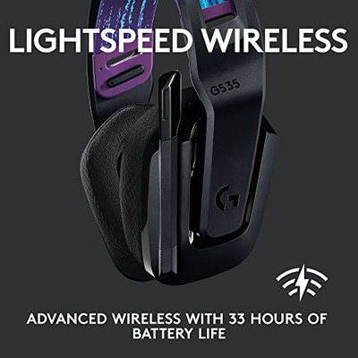 Logitech G535 LIGHTSPEED Wireless Gaming Headset - Lightweight on-ear headphones, flip to mute mic, stereo, USB rechargeable - Black (Black, Wireless, Headset)