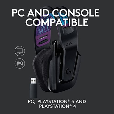Logitech G535 LIGHTSPEED Wireless Gaming Headset - Lightweight on-ear headphones, flip to mute mic, stereo, USB rechargeable - Black (Black, Wireless, Headset)