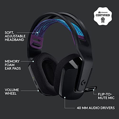 Logitech G535 LIGHTSPEED Wireless Gaming Headset - Lightweight on-ear headphones, flip to mute mic, stereo, USB rechargeable - Black (Black, Wireless, Headset)