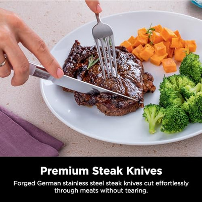Ninja K52015 Foodi NeverDull 15 Piece Premium Knife System, Wood Series Block, German Stainless Steel, with Built-in Sharpener, Stainless Steel/Walnut (15pc Set - Wood)