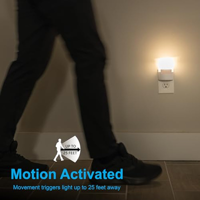 GE LED Motion Sensor Night Light, Plug into wall, 40 Lumens, Soft White, UL-Certified, Energy Efficient, Ideal Nightlight for Bedroom, Bathroom, Kitchen, Hallway, 46632, White, 2 Pack (2 Pack, White 40 Lumens)