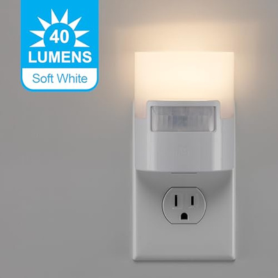GE LED Motion Sensor Night Light, Plug into wall, 40 Lumens, Soft White, UL-Certified, Energy Efficient, Ideal Nightlight for Bedroom, Bathroom, Kitchen, Hallway, 46632, White, 2 Pack (2 Pack, White 40 Lumens)