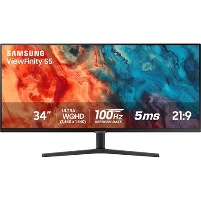 Samsung - 34” ViewFinity S5 Ultrawide QHD 100Hz AMD FreeSync Monitor with HDR10 (DisplayPort, HDMI) - Black